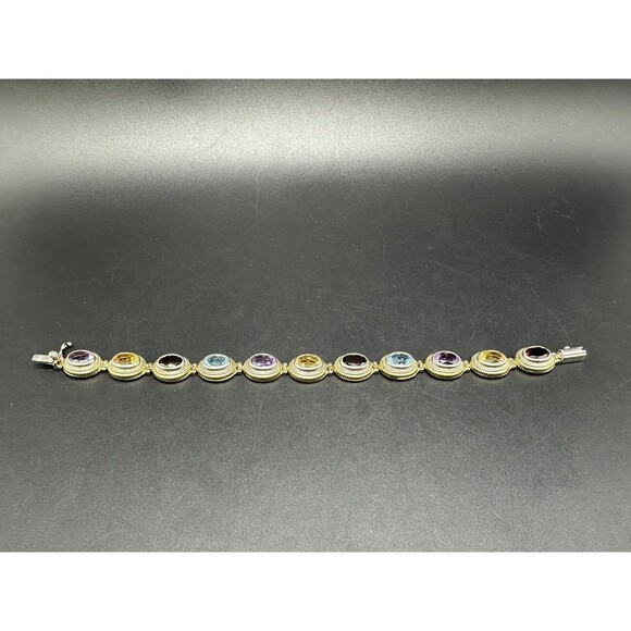 Sterling Silver 14k Gold Multi Gemstone Bracelet 7.25"~Garnet~Citrine~Amethyst - Picture 8 of 11